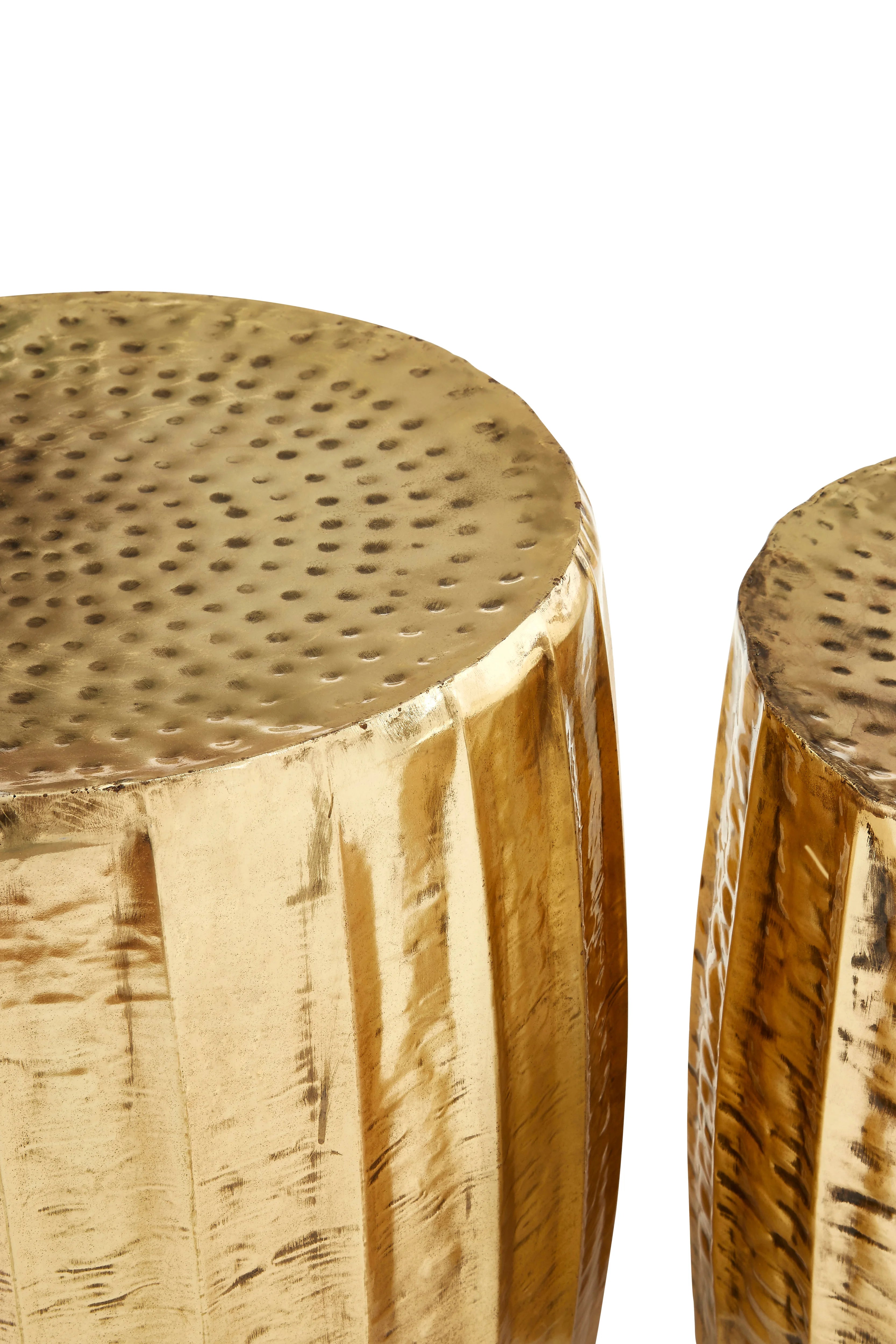 Set of 2 Auro Antique Brass Finish Concentric Barrels Side Tables